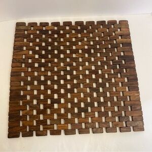 Vintage Wood Trivet Foldable Large 13 1/2” x 14 1/2”